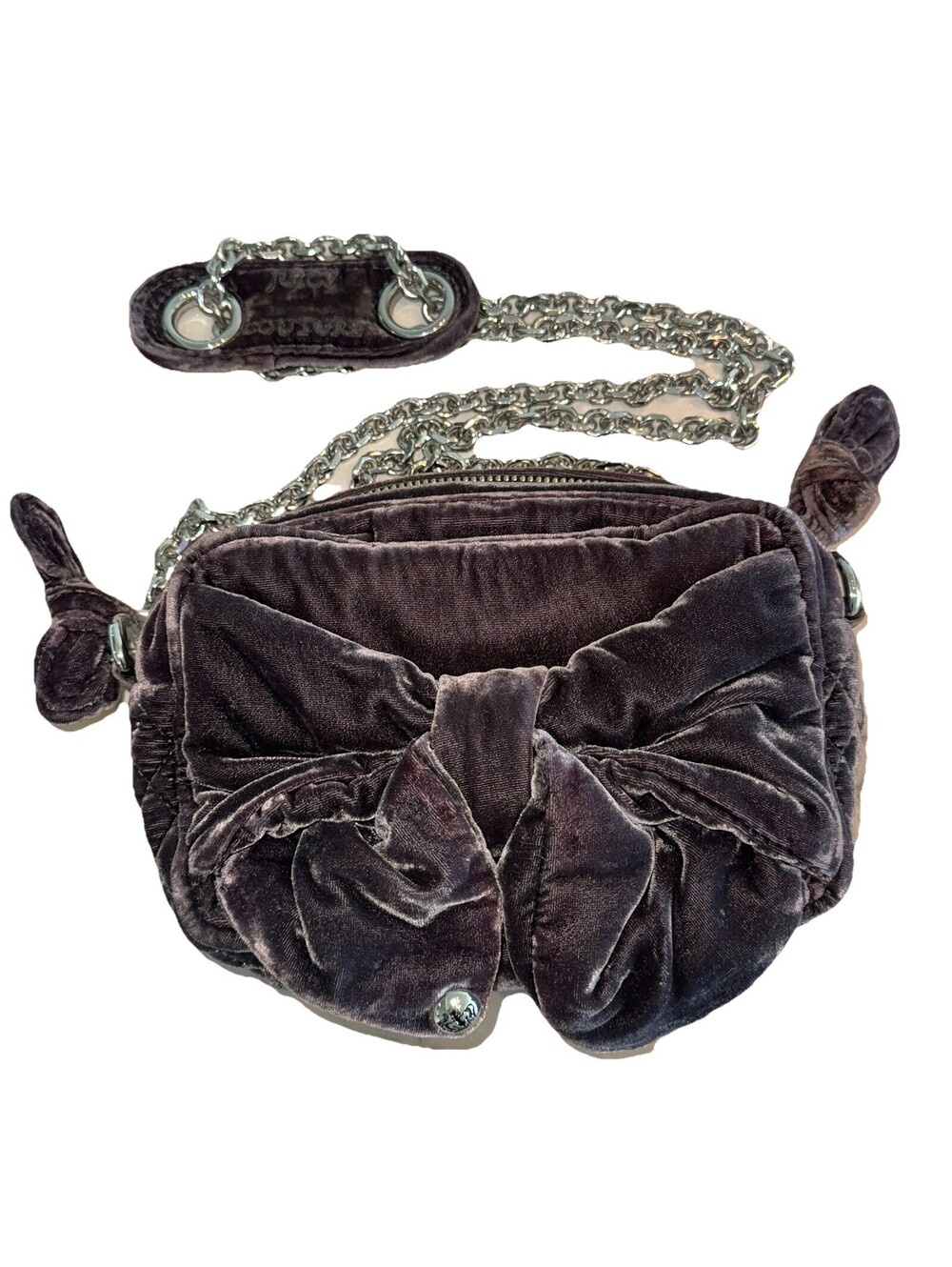 Juicy Couture Velvet Bow Crossbody Shoulder Bag Velour Grey AUTH Y2K Vintage